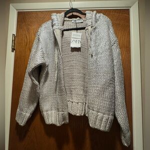 Zara metallic knit zip up hoodie
